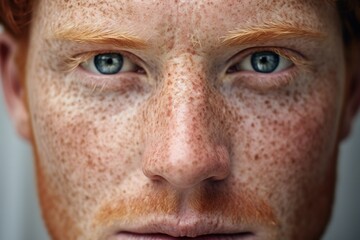 Close-up of freckled  man looking at camera