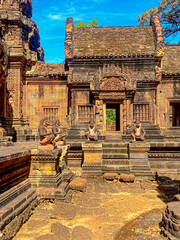 Banteay Srei Temple was built in honor of the god Shiva, a temple of the Khmer civilization,...