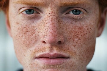 Obraz premium Close-up of freckled man looking at camera