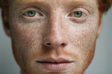 Close-up of freckled  man looking at camera