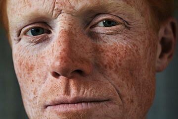 Close-up of freckled  man looking at camera