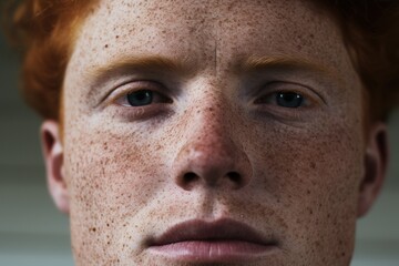 Close-up of freckled  man looking at camera