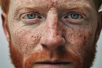 Close-up of freckled  man looking at camera