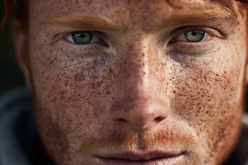 Close-up of freckled  man looking at camera