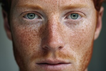 Obraz premium Close-up of freckled man looking at camera