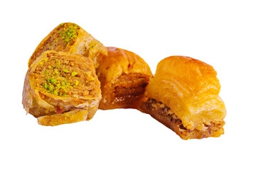 Baklava with pistachio isolated on white