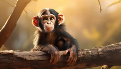 Zelfklevend Fotobehang Little monkey on a branch in nature © terra.incognita