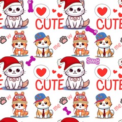 The cuteness of kittens and friends on the day of love expresses the freshness in cheerfulness, printed on fabric, paper, background.
