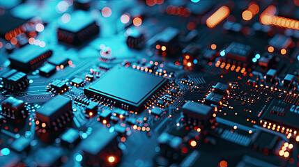 Fototapeta na wymiar Detailed Close-up of an AI Chip on a Circuit Board