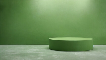 Empty green background and stand display with studio for showing or design concept - obrazy, fototapety, plakaty