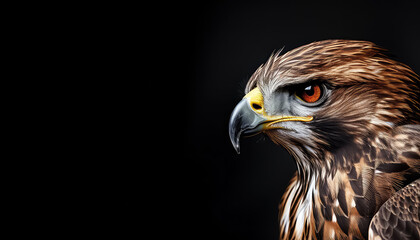 Eagle looking with brown eyes in black background