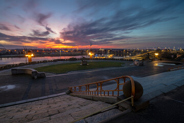 panorama of Szczecin in Poland during a beautiful sunrise