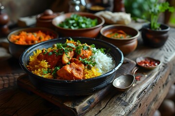 Fototapeta premium Chicken biryani is a dish that originated in India but is popular throughout the middle east and in particular Saudi Arabia.