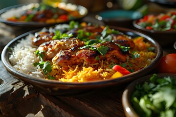 Fototapeta premium Chicken biryani is a dish that originated in India but is popular throughout the middle east and in particular Saudi Arabia.