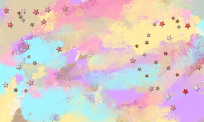 abstract colorful watercolor background with glitter stars, banner, template 