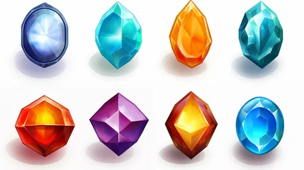 Foto op Plexiglas Set of fantasy colored  gems for games. Diamonds with different cuts, fantasy mystic style. Isolated jewels, diamonds gem set.  © nataliia_ptashka