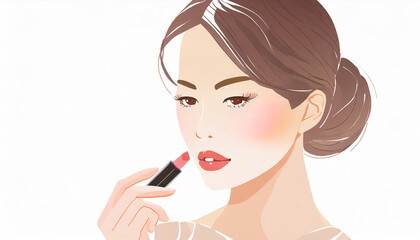 　Woman applying red lipstick
