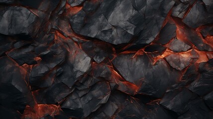 Black Rocks with Molten Lava Magma Background