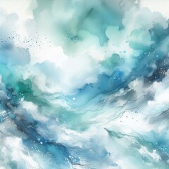 Fototapeta na wymiar Blue turquoise teal mint cyan white abstract watercolor. colorful art background with light pastel hues. brush splash, daub, stain, and grunge effects, reminiscent of a dramatic sky with clouds