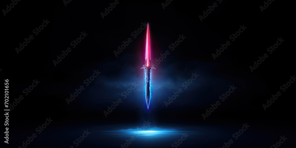 Wall mural banner of a glowing magical fantasy sword, red and blue - Wall murals