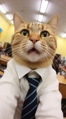 A cat manager wearing a tie. Generative AI.