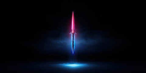 banner of a glowing magical fantasy sword, red and blue - obrazy, fototapety, plakaty
