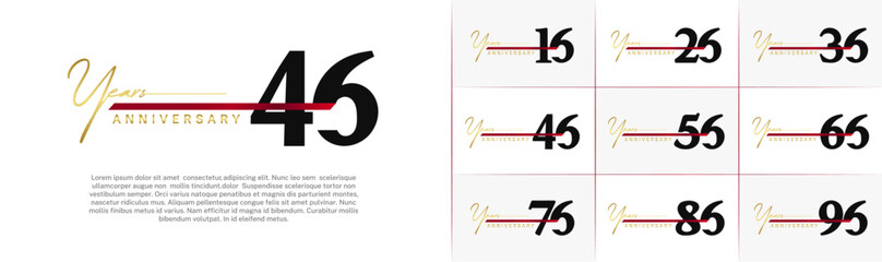 Set of Anniversary Logotype with red ribbon, black color can be use for special day celebration