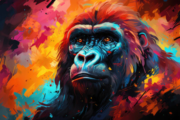 Bright and Colorful A Fauvism Style of a Gorilla, Generative Ai - obrazy, fototapety, plakaty