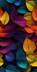 seamless pattern, Colorful leaves on black background