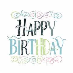 vector text "HAPPY BIRTHDAY" , soft and vibrant pastels, letterboxing