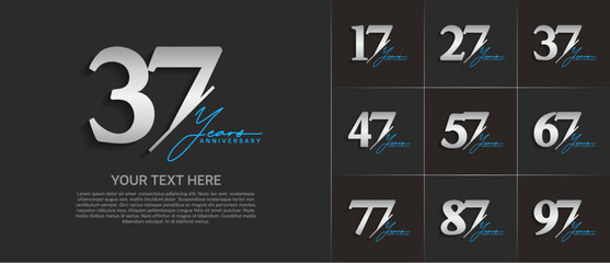 Set of Anniversary Logotype silver color with blue calligraphy can be use for special day celebration