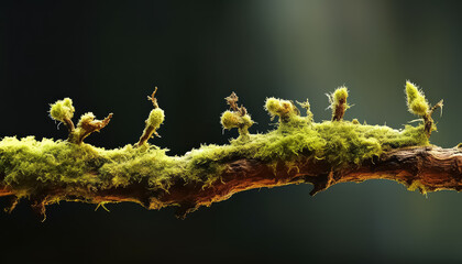 Micro greens moss on a branch in the forest - obrazy, fototapety, plakaty