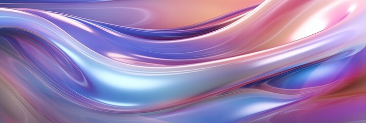 Abstract 3d render of light emitter glass with iridescent holographic vibrant gradient wave texture. Design element for banner, background, wallpaper, header, poster or cover.