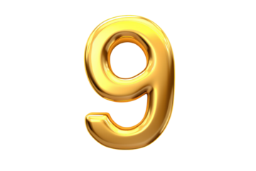 Gold number 9. 3D rendering isolated on transparent background,png file