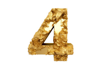 Golden number 4 auspicious number isolated on transparent background,png file