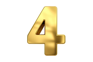 Obraz premium Golden number 4 auspicious number isolated on transparent background,png file