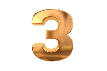 Gold number. 3D rendering isolated on transparent background,png file