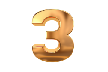 Gold number. 3D rendering isolated on transparent background,png file