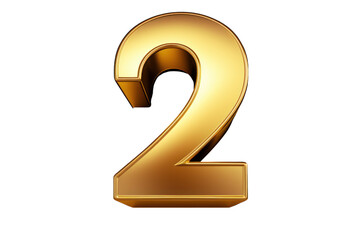 Naklejka premium Gold number 2. 3D rendering isolated on transparent background,png file