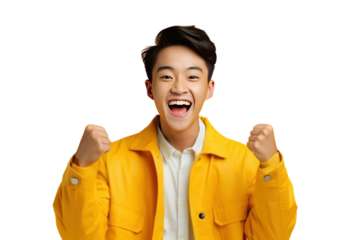 Cheerful handsome Asian boy posing .isolated on transparent background,png file