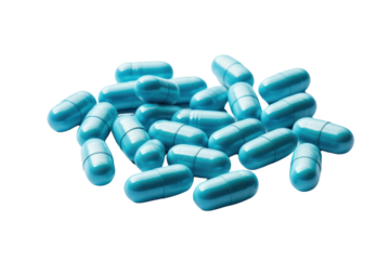 Blue pill capsules.isolated on transparent background,png file