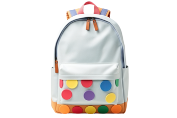 Backpack with colorful stationery.isolated on transparent background,png file