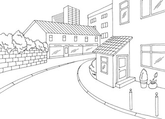 Street road graphic black white city landscape sketch illustration vector 