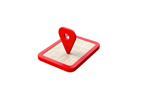 Red GPS map location 3D icon isolated on transparent background,png file