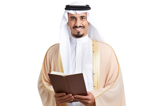 Saudi man holding books isolated on transparent background,png file