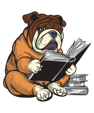 Bulldog read the book. vector art illustration.
