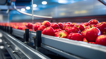 Apples ready for automated packing in a healthy food company