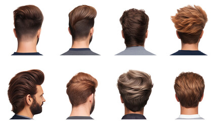 Collection of modern men's hairstyles for designers isolated on transparent background,png file