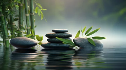 Fotobehang Bamboo and zen stones kept on the water at a wellness spa © Trendy Graphics