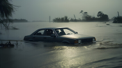Car inside water during flood